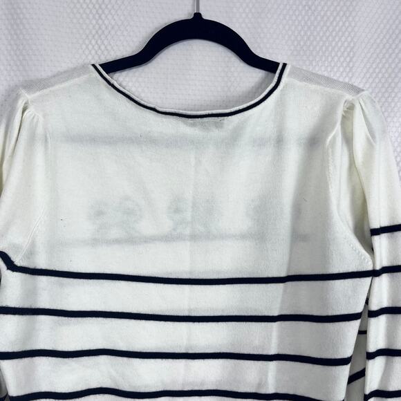 TALBOTS Sweater‎ Women's L Light Striped Ribbon Puff Sleeves (B507) - Picture 4 of 8